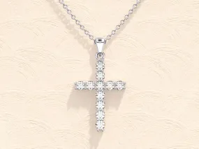 0.22 TCW Round Moissanite Diamond Cross Pendent Necklace