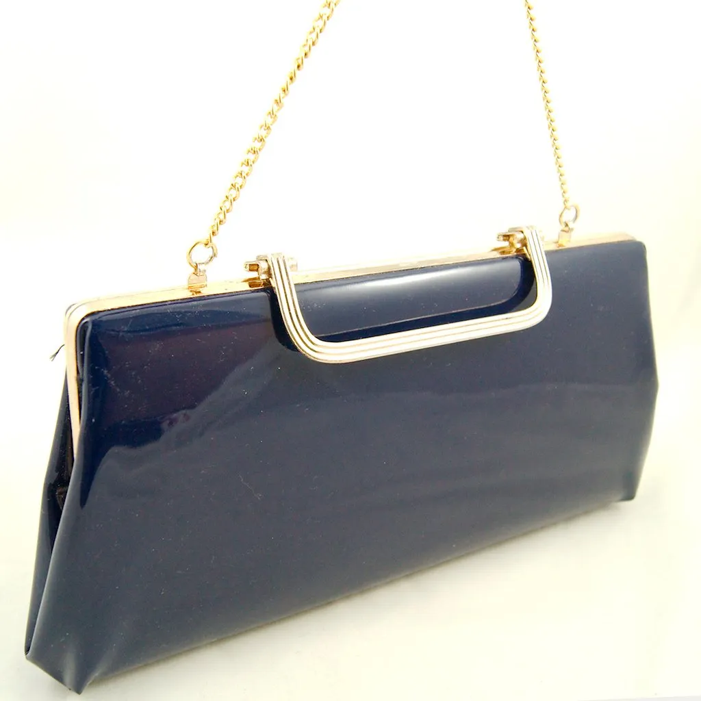 1950s Navy Patent Clutch Bag