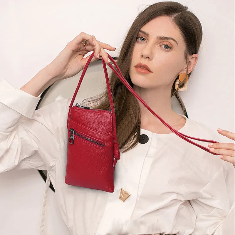 2023 Summer New Women Genuine Leather Shoulder Messenger Bags Female Cellphone Crossbody Bag Softnes