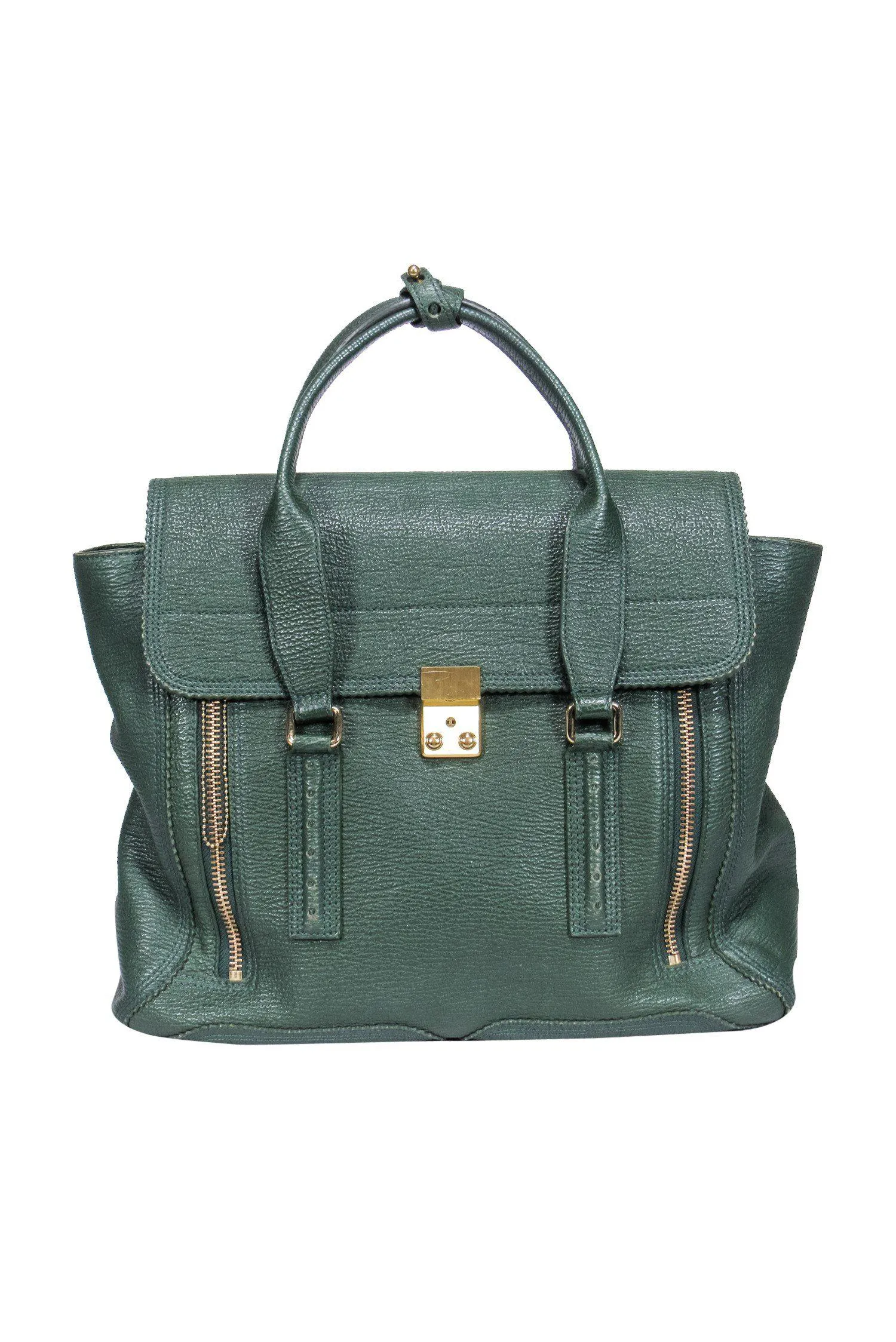 3.1 Phillip Lim - Green Textured Large Leather Satchel