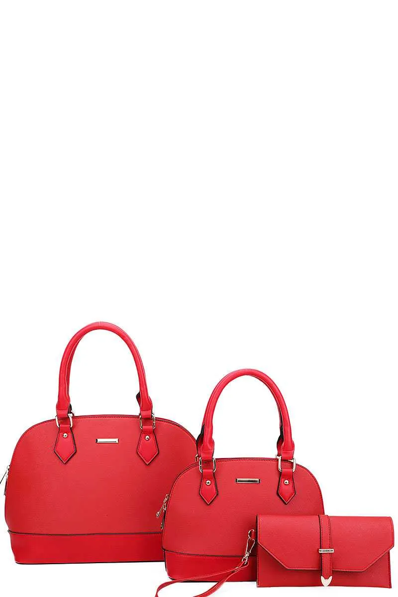 3in1 2 Domed Satchel Bags And Clutch Set