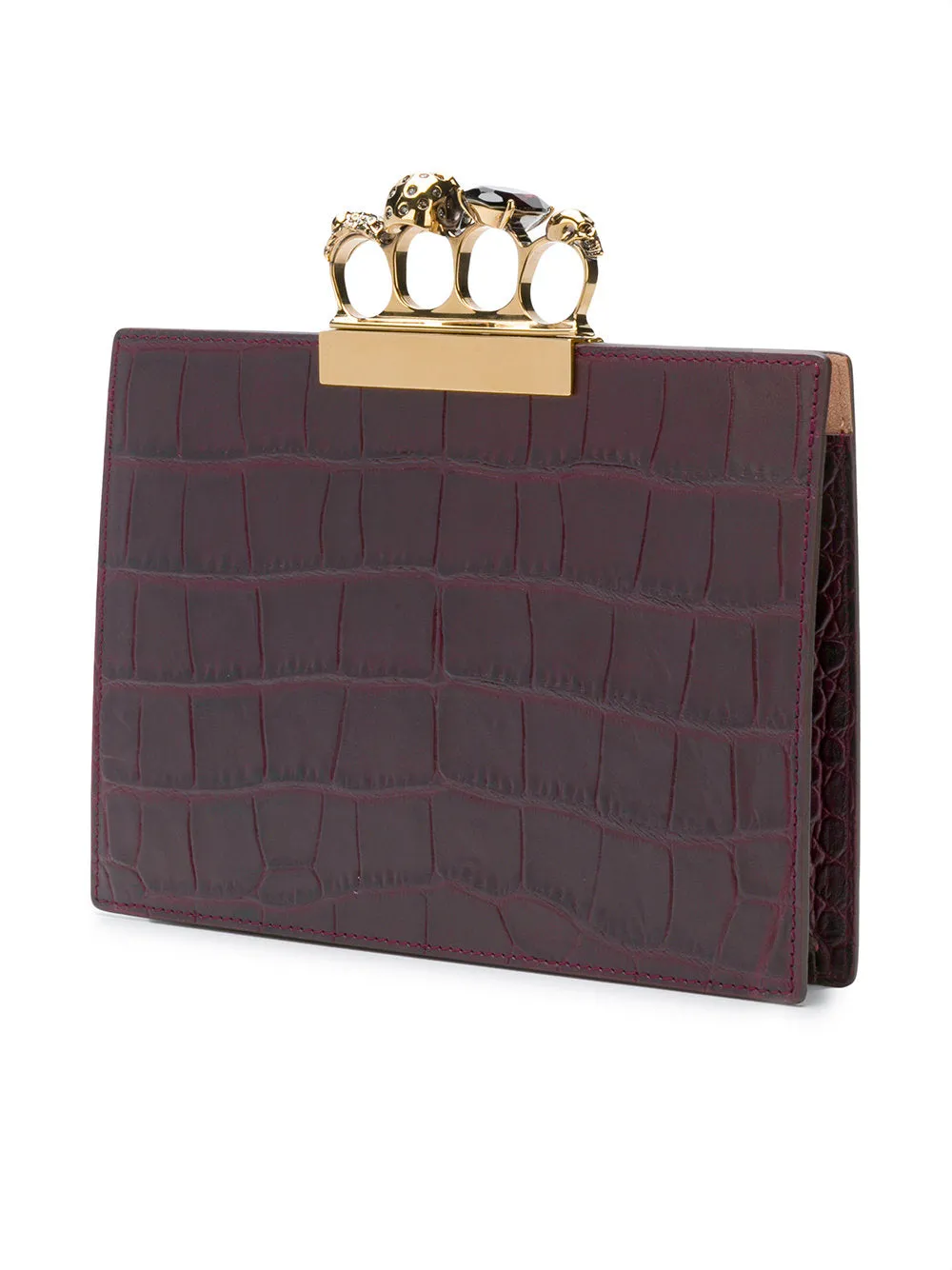 4 Ring Clutch Small Croc, Dark Purple/Gold