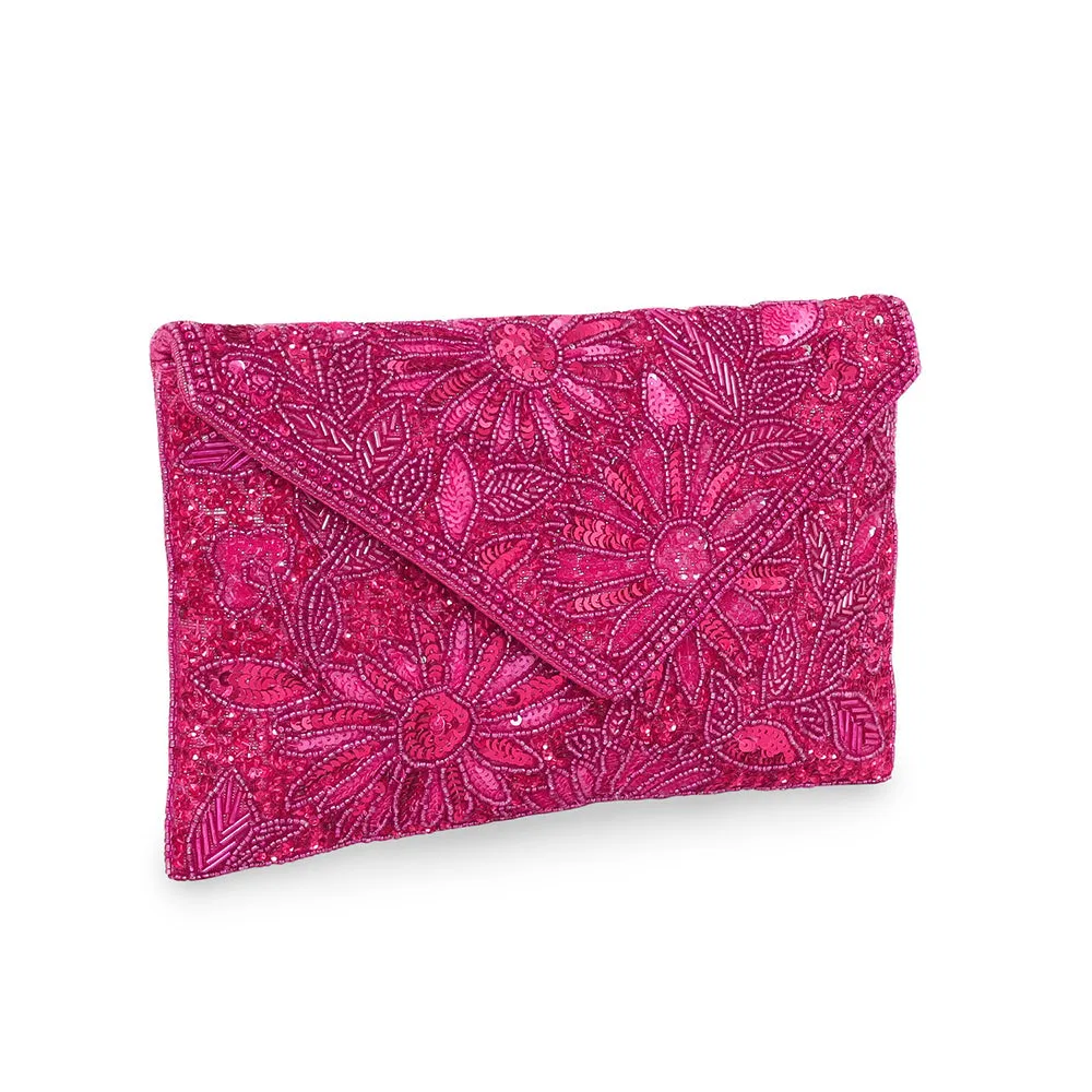 Accessorize London Women's Beaded Pink Tara Clutch Party Bag