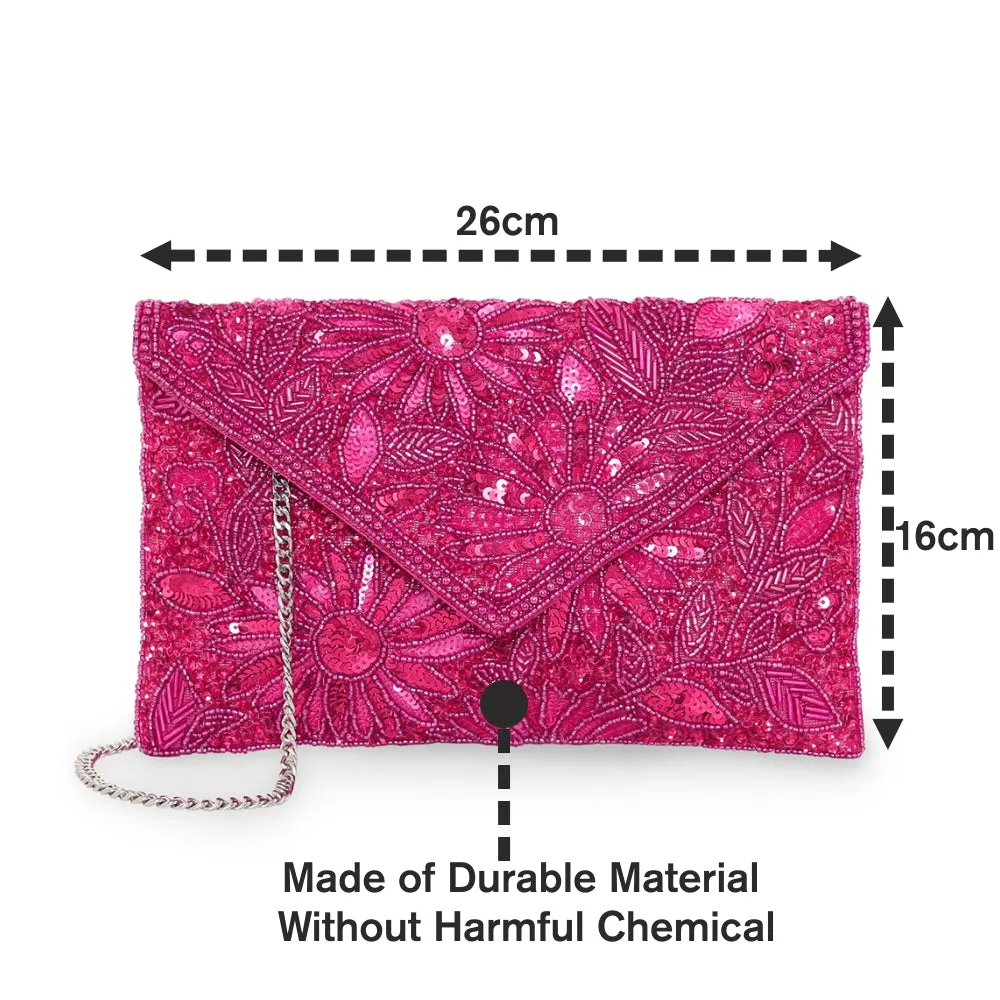 Accessorize London Women's Beaded Pink Tara Clutch Party Bag