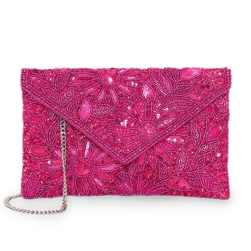 Accessorize London Women's Beaded Pink Tara Clutch Party Bag