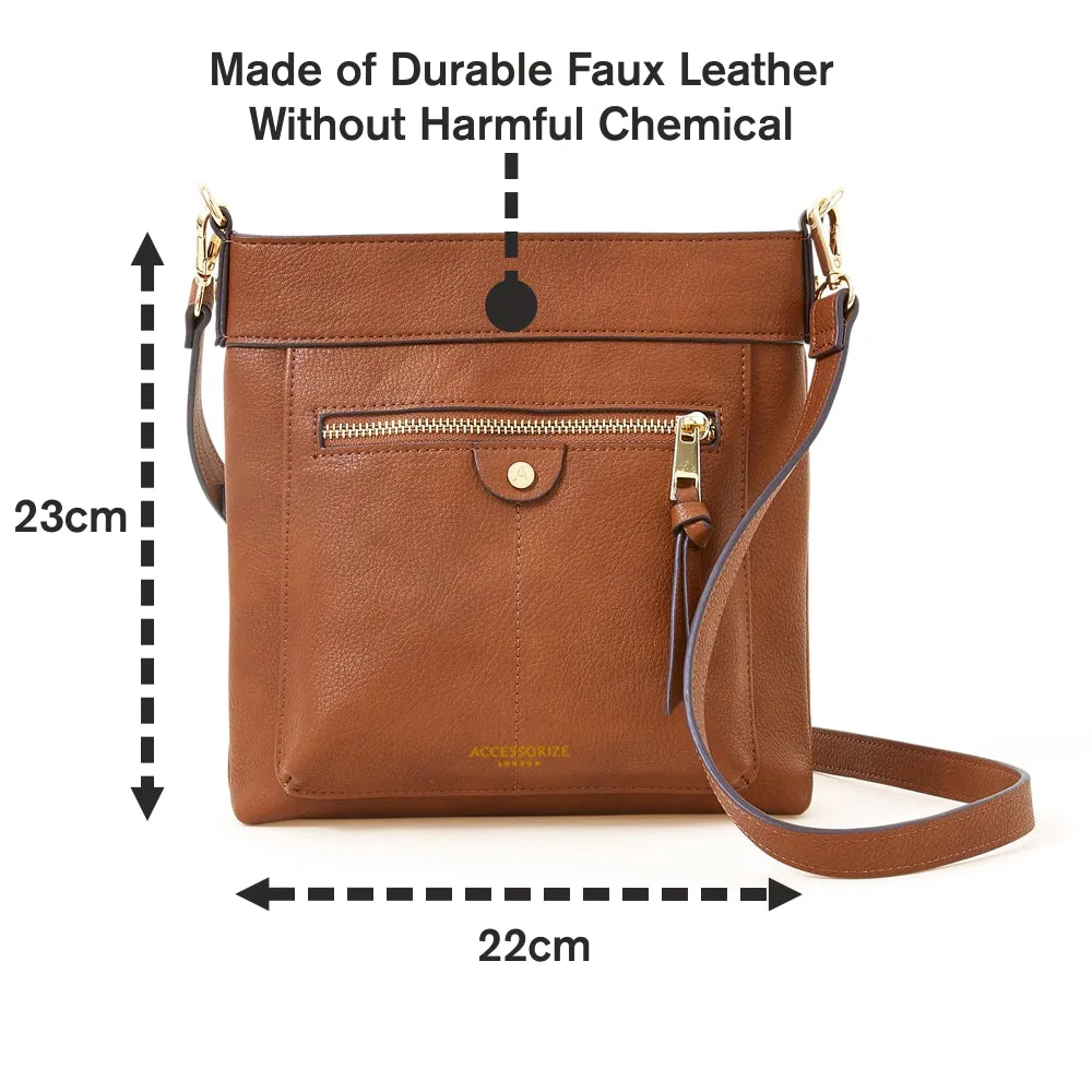 Accessorize London Women's Tan Classic Messenger Sling Bag