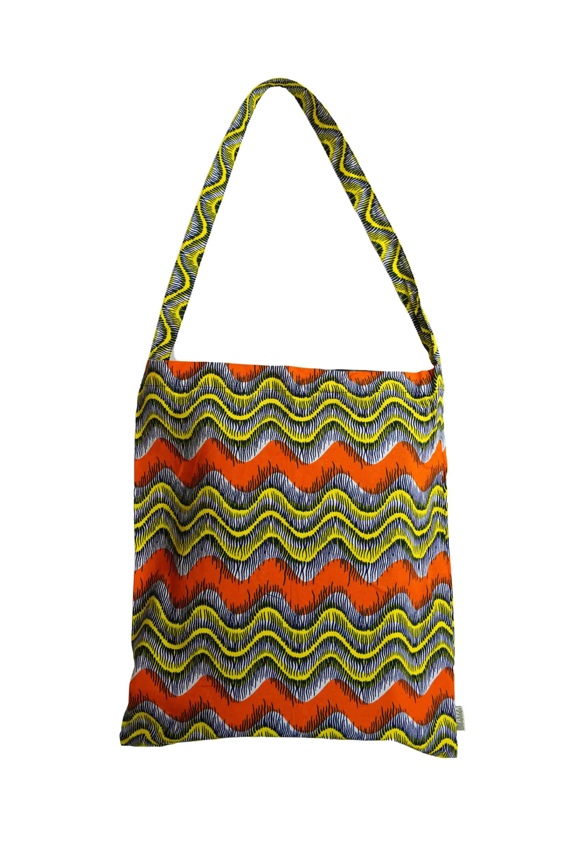 Akoli Messenger Totebag - Orange Green and Yellow African Ankara Wax Cotton Print