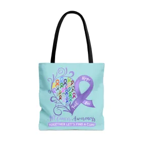 All Cancer Awareness Heart Large "Light Teal" Tote Bag