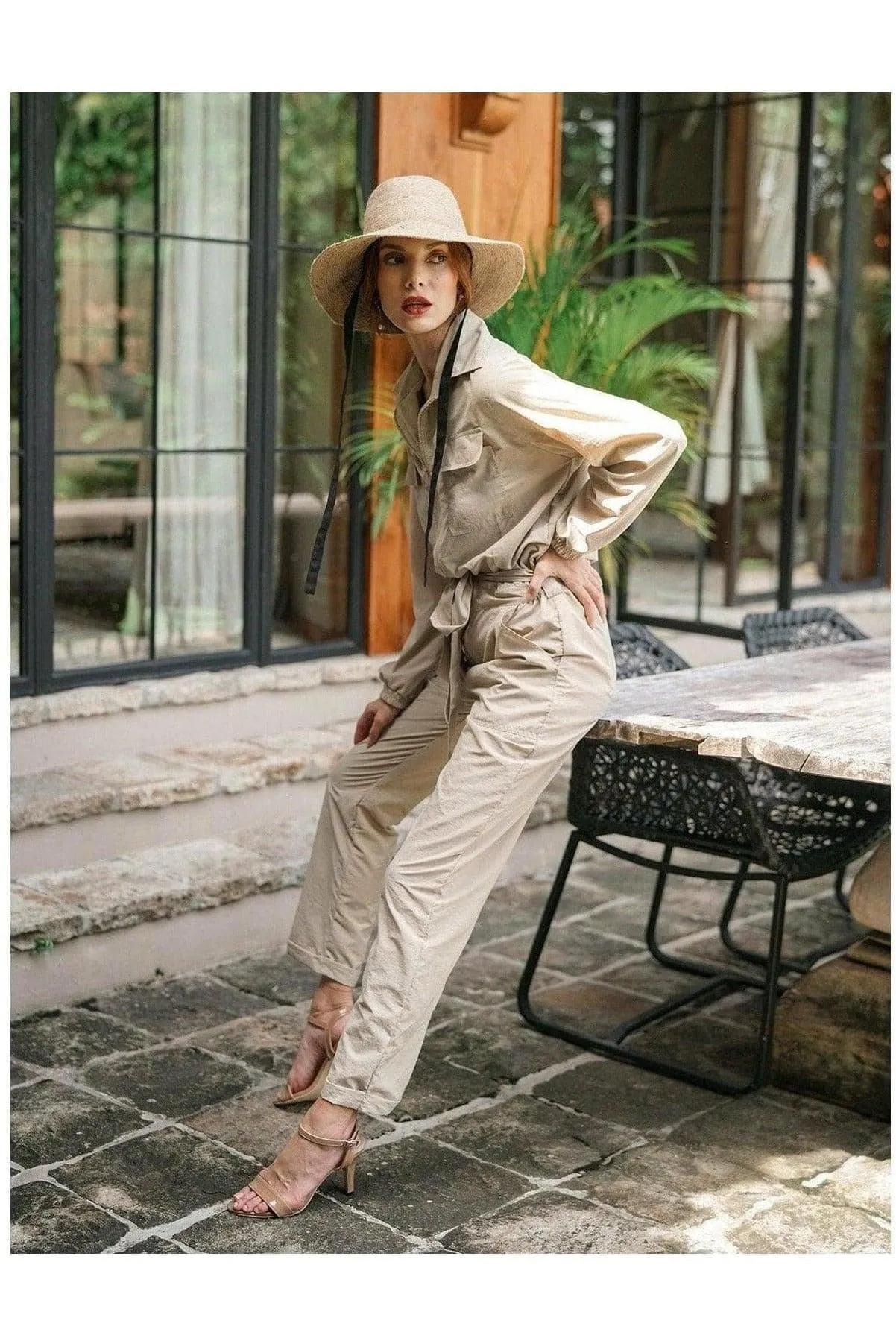 Amelia Recycled Travel Jumpsuit, in Sand Beige