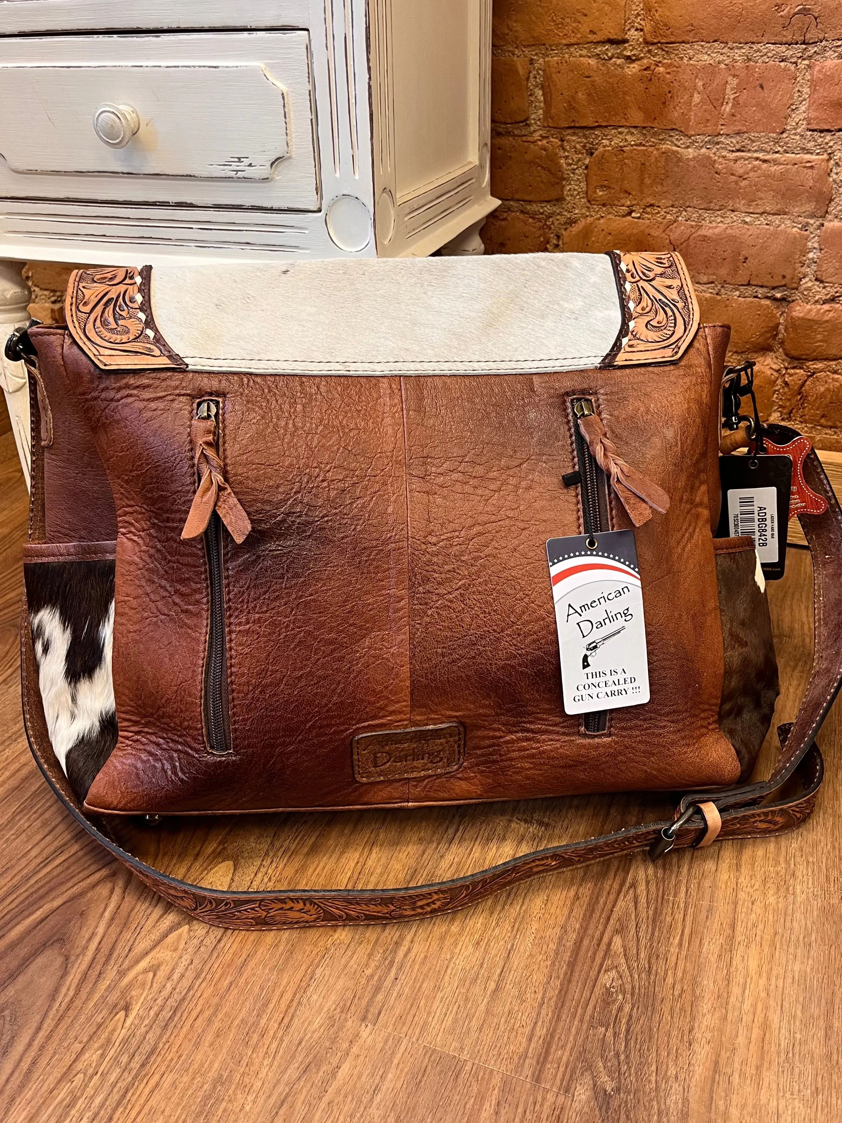 American Darling Cowhide Hair-On Concealed Carry Crossbody Messenger Briefcase Purse ADBG842B all