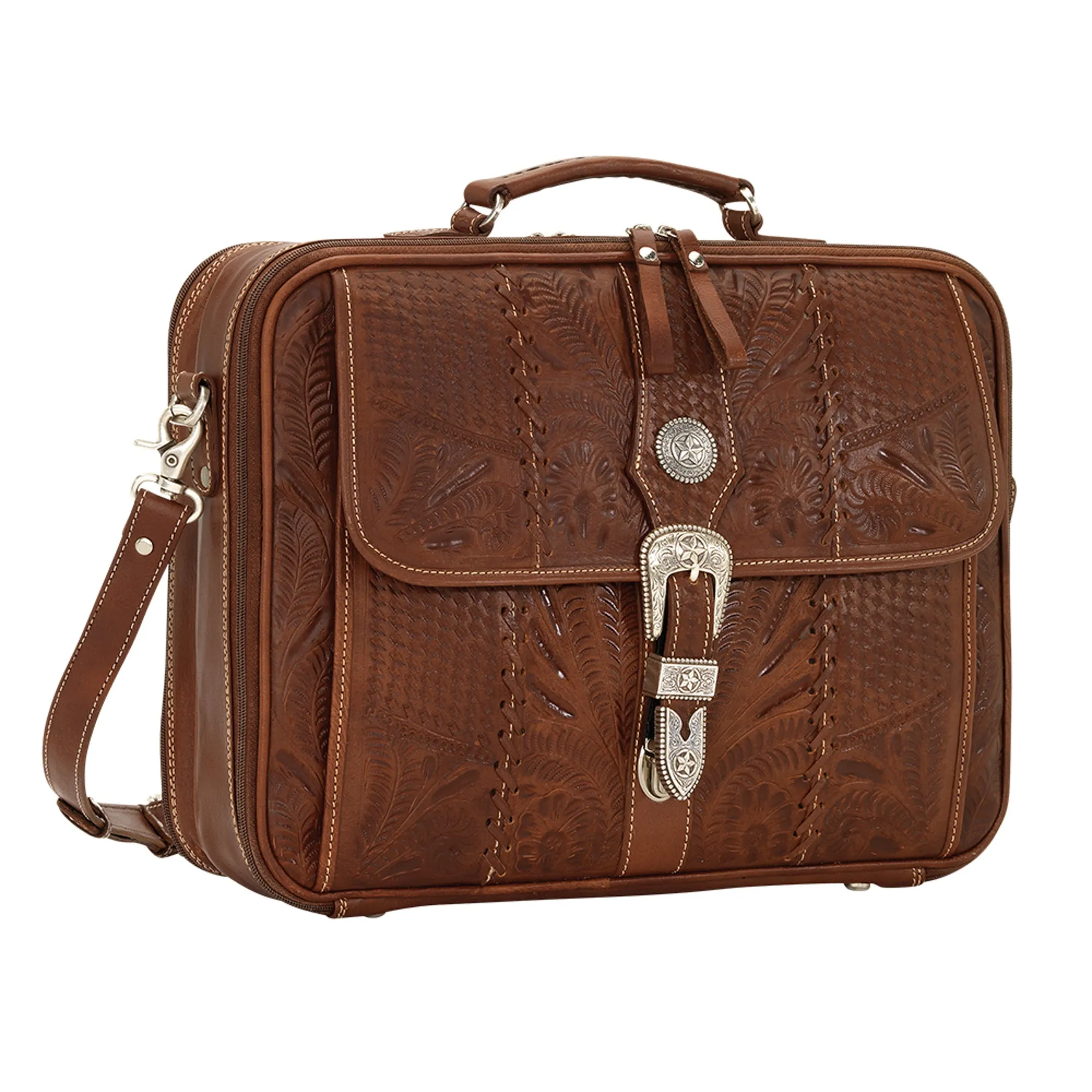 American West Retro Romance Antique Brown Leather Laptop Briefcase