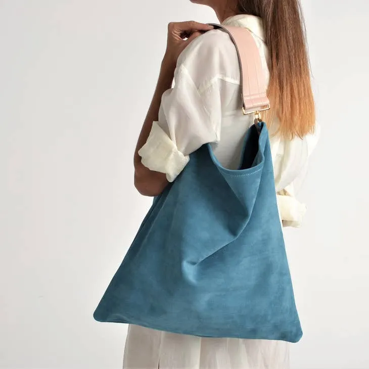 Ana Koutsi Akathi Suede Bag in Blue/Nude