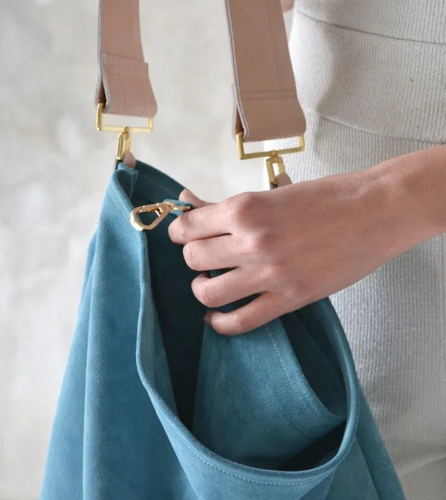 Ana Koutsi Akathi Suede Bag in Blue/Nude