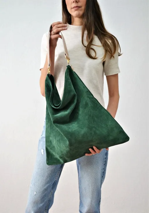 Ana Koutsi Akathi Suede Bag in Green/Nude