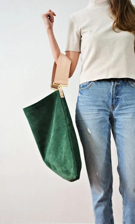 Ana Koutsi Akathi Suede Bag in Green/Nude