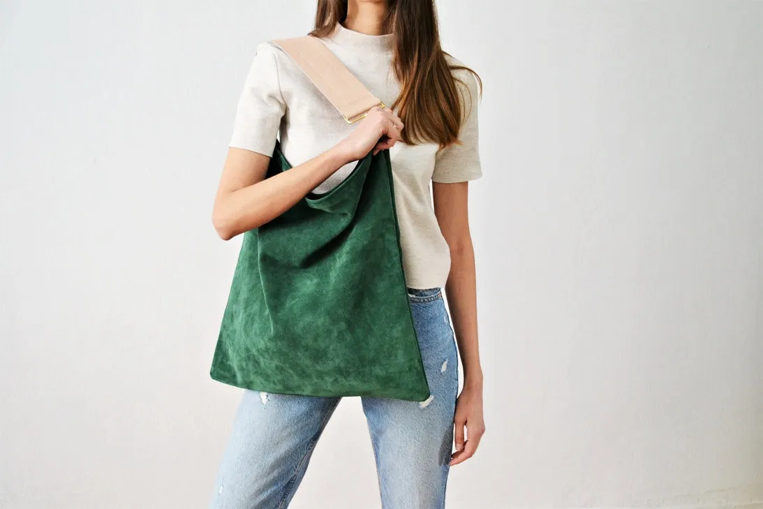 Ana Koutsi Akathi Suede Bag in Green/Nude