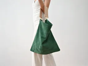 Ana Koutsi Akathi Suede Bag in Green/Nude