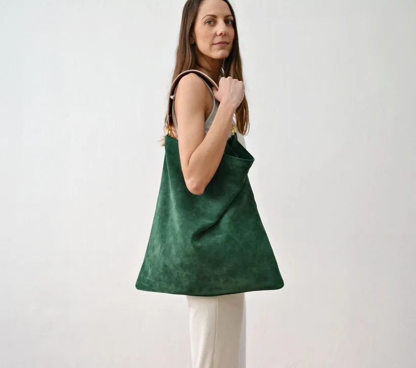 Ana Koutsi Akathi Suede Bag in Green/Nude