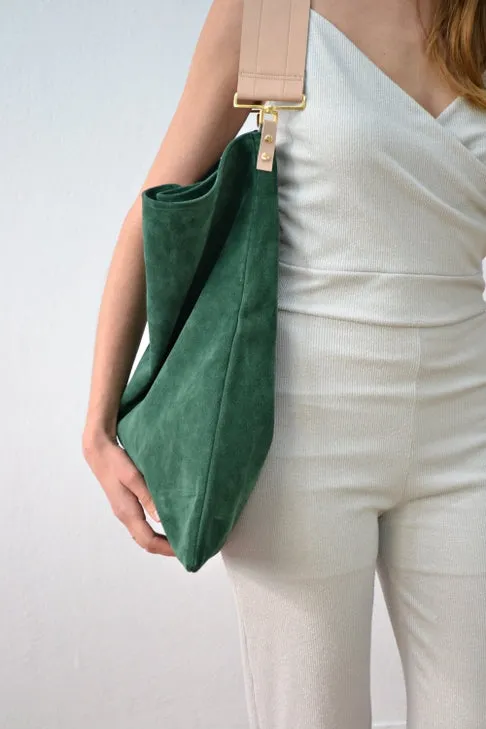 Ana Koutsi Akathi Suede Bag in Green/Nude