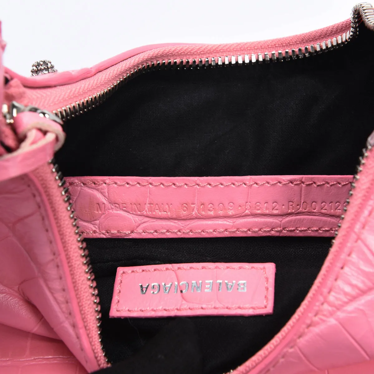 Balenciaga Pink Croc Embossed Le Cagole XS Bag