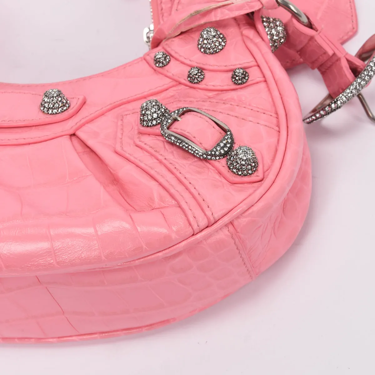 Balenciaga Pink Croc Embossed Le Cagole XS Bag