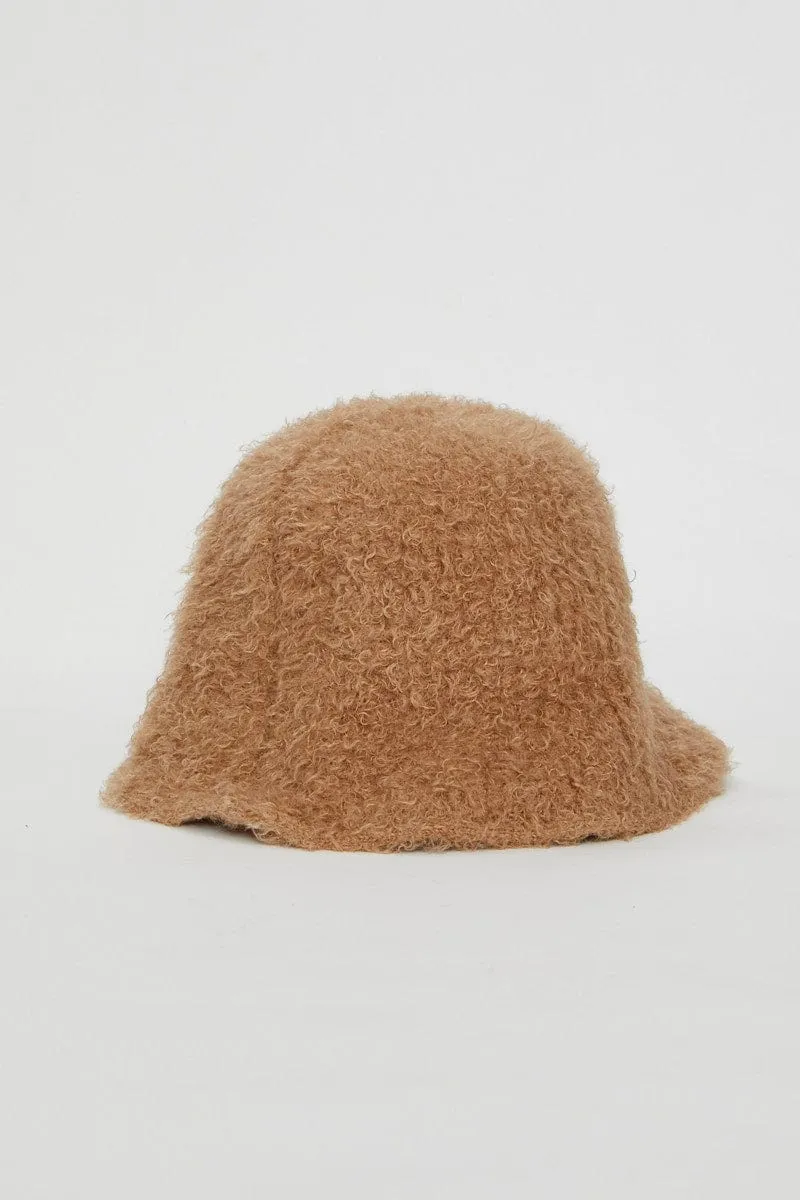 Beige Fuzzy Bucket Hat