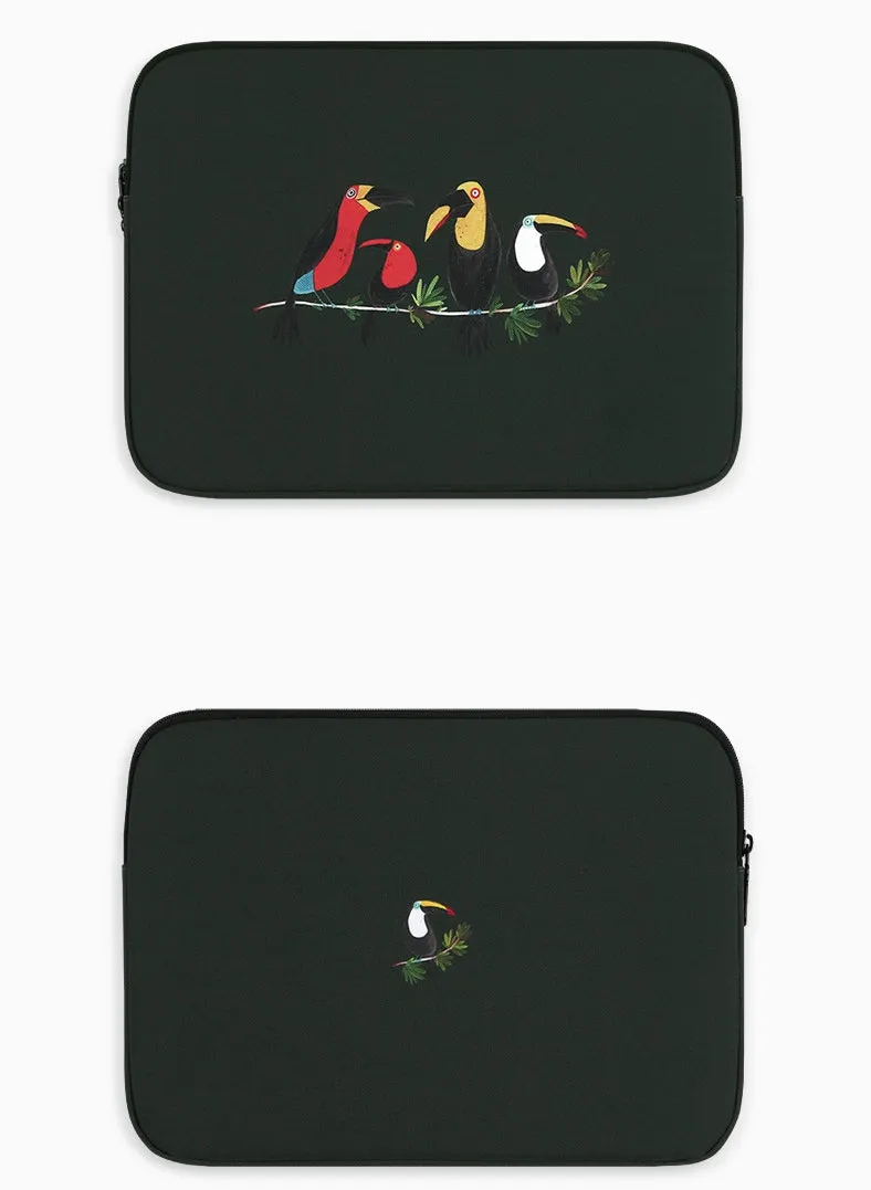 Black Bird Toucans Graphic Laptop Sleeves iPad 11" 13" 15" inch Cases Protective Covers Handbags Square Pouches Designer Artist Prints Cute Lightweight School Collage Office Zipper Fashion Unique Gifts couple items Skins