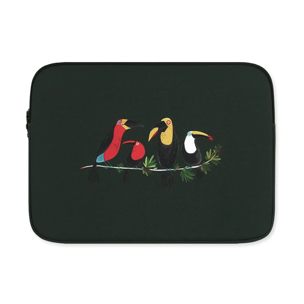 Black Bird Toucans Graphic Laptop Sleeves iPad 11" 13" 15" inch Cases Protective Covers Handbags Square Pouches Designer Artist Prints Cute Lightweight School Collage Office Zipper Fashion Unique Gifts couple items Skins