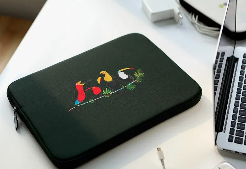 Black Bird Toucans Graphic Laptop Sleeves iPad 11" 13" 15" inch Cases Protective Covers Handbags Square Pouches Designer Artist Prints Cute Lightweight School Collage Office Zipper Fashion Unique Gifts couple items Skins