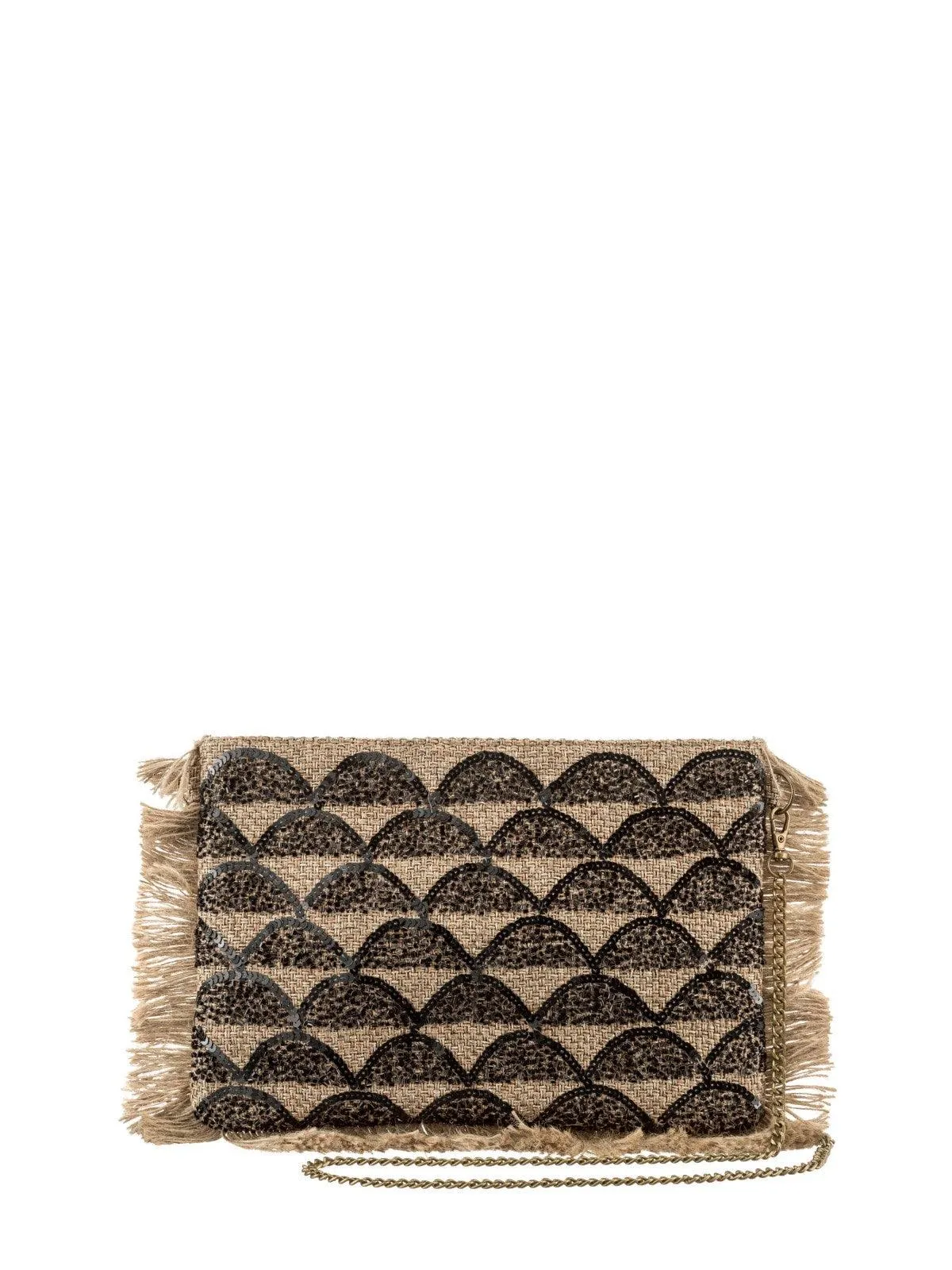 Black Embellished Shoulder / Clutch Jute Bag