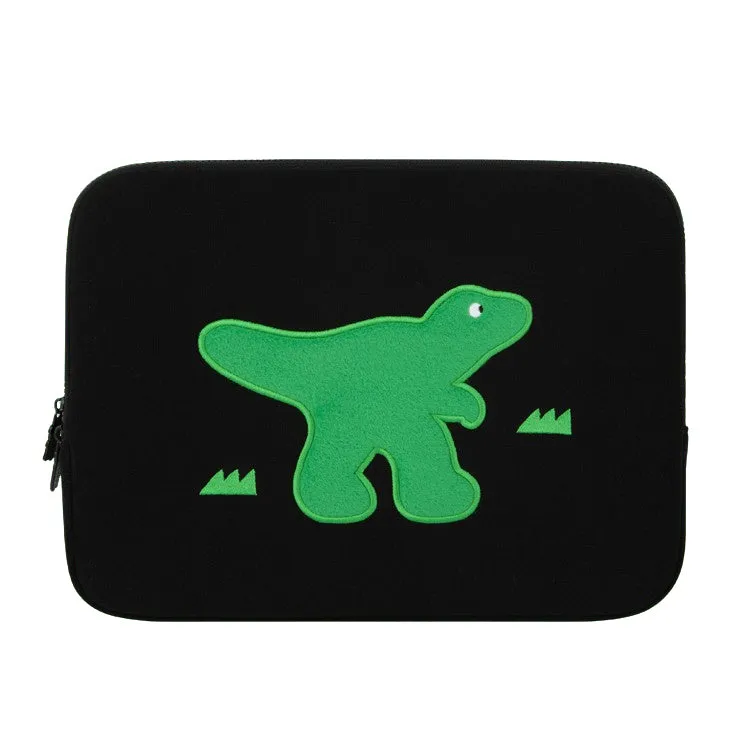 Black Green Dinosaur embroidery Laptop Sleeves iPad 13" 14" 15"inch Fitted Cases Pouches Protective Covers Purses Handbags Square Cushion Designer School Collage Office Lightweight