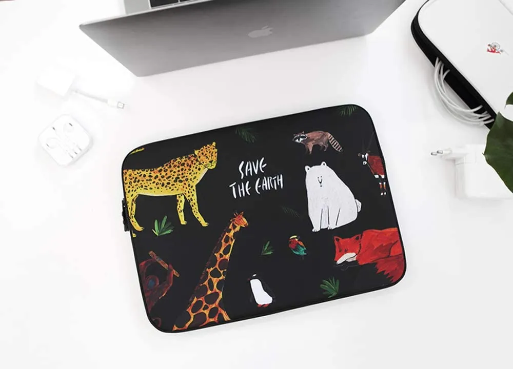 Black Save the earth Graphic iPad 11" 13" 15" inch Laptop Sleeves Cases Protective Covers Purses Handbags Square Cushion Pouches Designer Artist Purses School Collage Office Lightweight