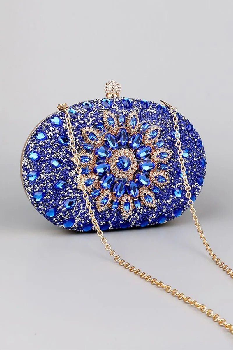 Blue Artificial Diamond Evening Clutch