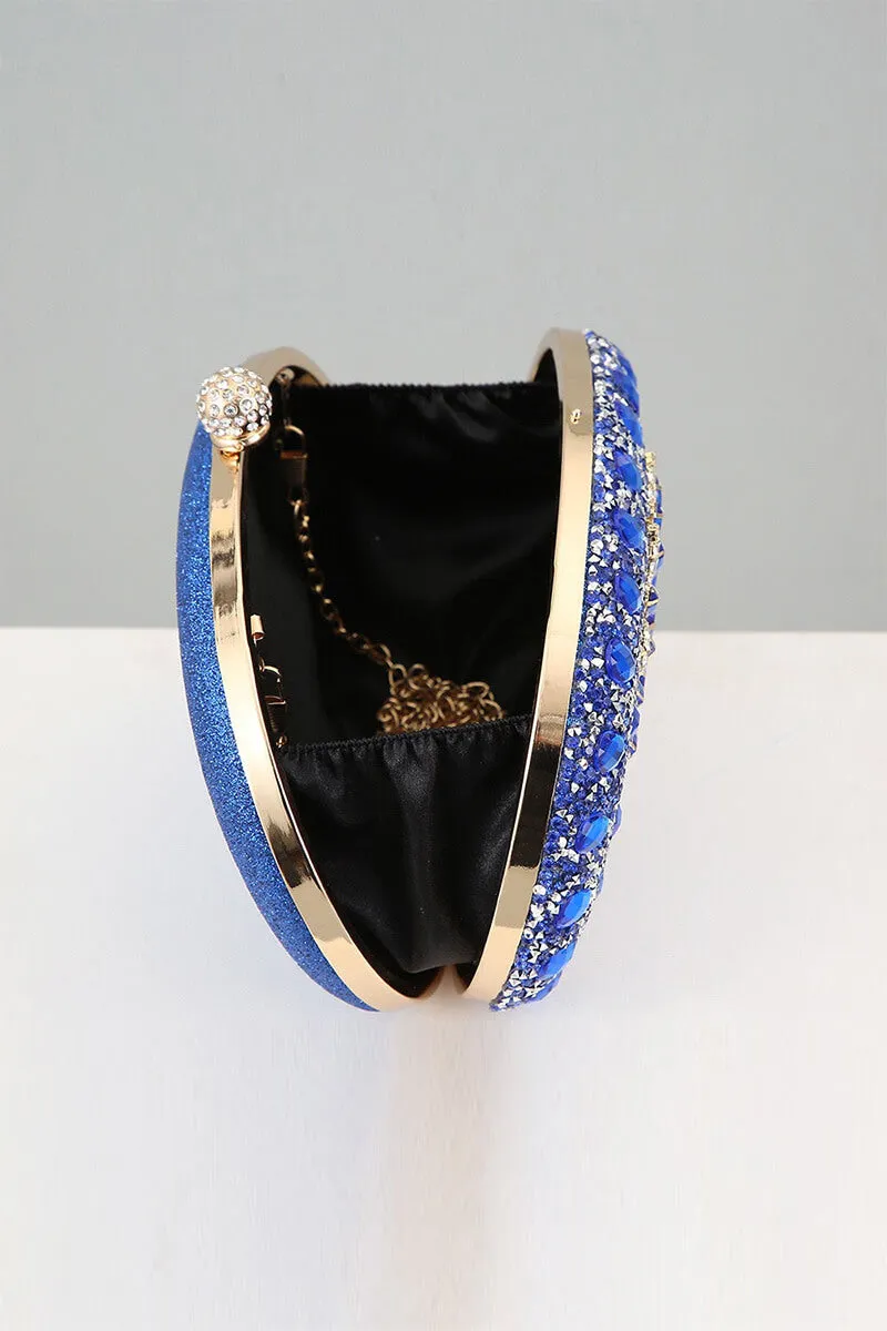 Blue Artificial Diamond Evening Clutch