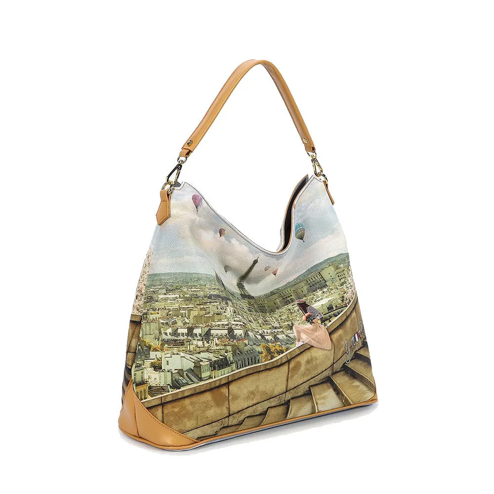 Borsa Donna Hobo Bag a Spalla Y NOT YES-641 Stampa Montgolfiere