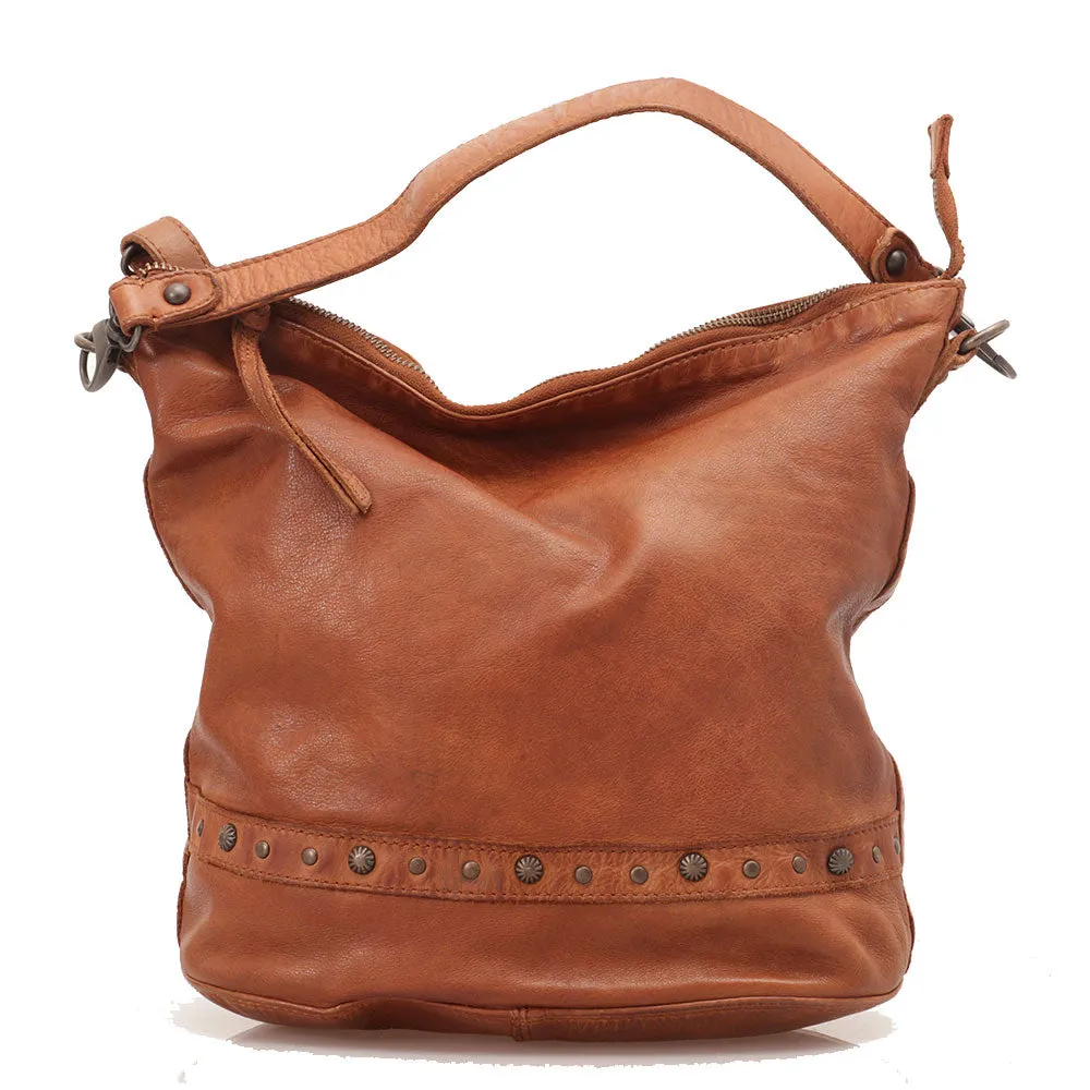 Borsa Donna Hobo GIANNI CONTI in Pelle Liscia color Cognac con Borchie