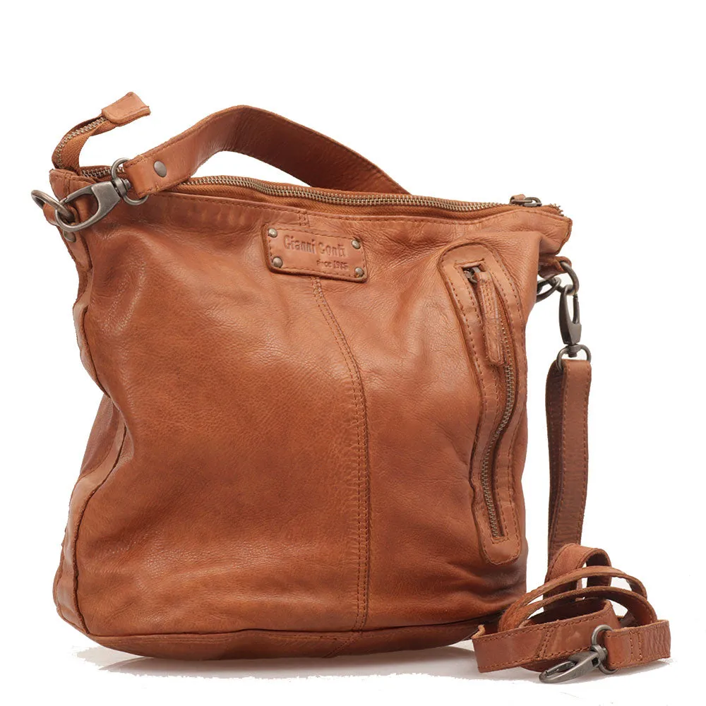 Borsa Donna Hobo GIANNI CONTI in Pelle Liscia color Cognac con Borchie