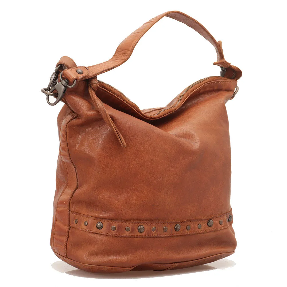 Borsa Donna Hobo GIANNI CONTI in Pelle Liscia color Cognac con Borchie