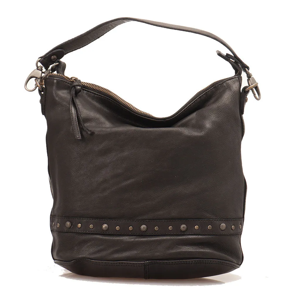 Borsa Donna Hobo GIANNI CONTI in Pelle Liscia Nera con Borchie