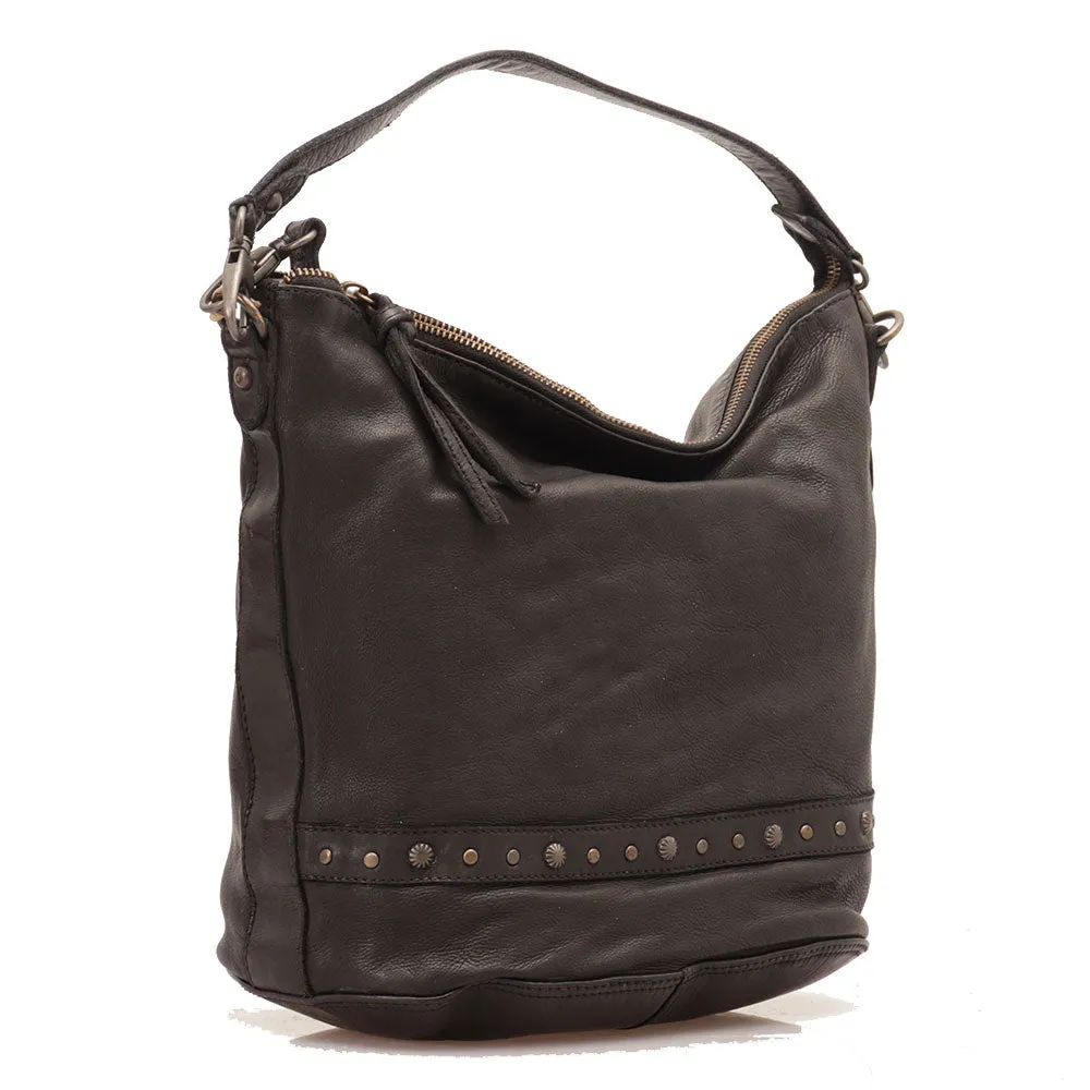 Borsa Donna Hobo GIANNI CONTI in Pelle Liscia Nera con Borchie