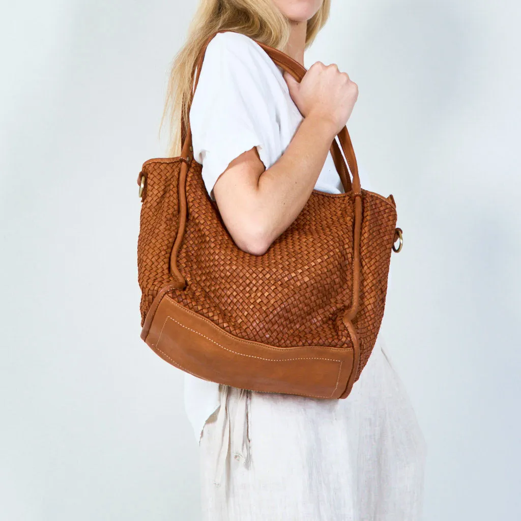 Braided leather tote bag wholesale