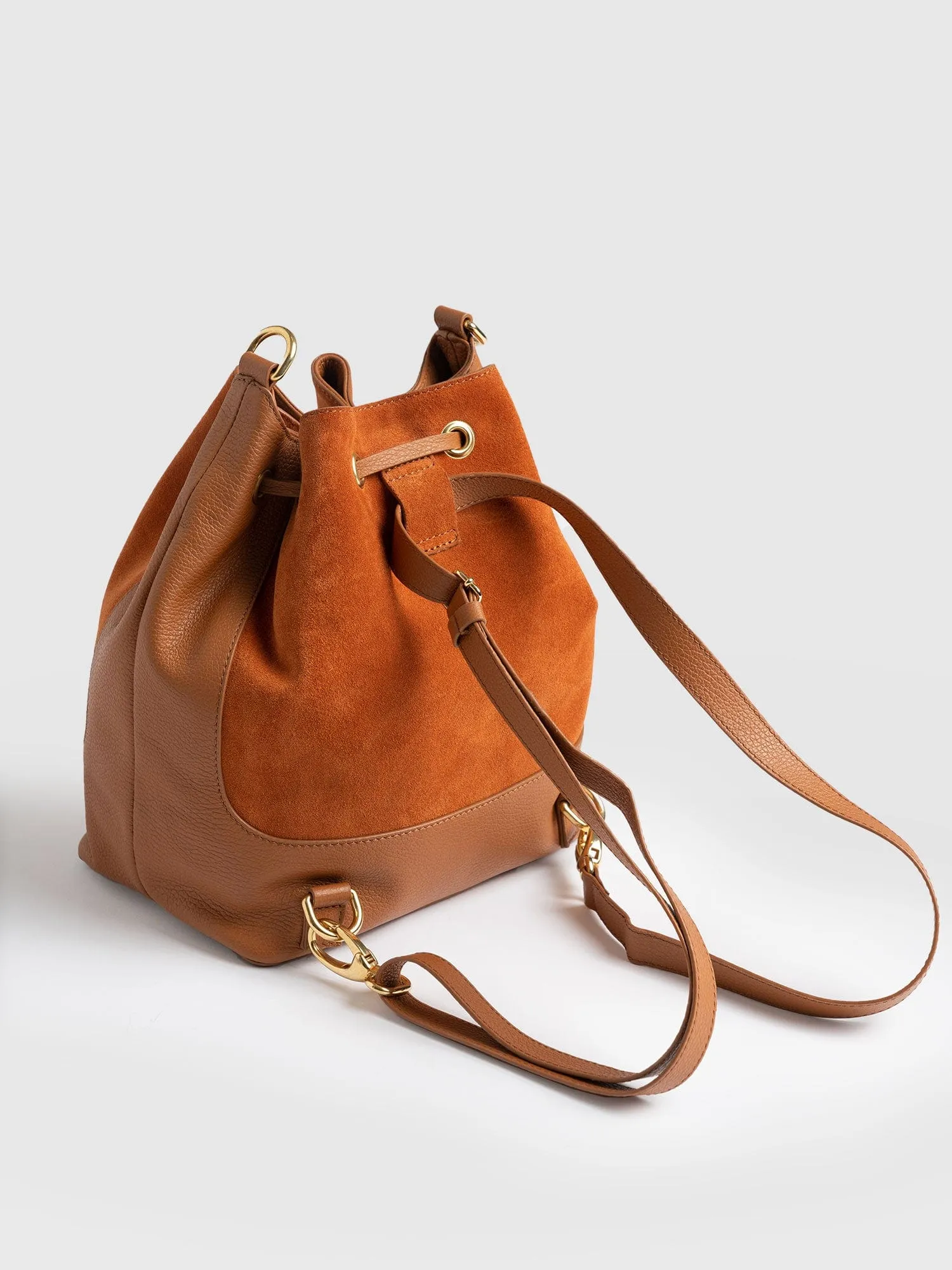 Brompton Bucket Bag - Brown Suede Pebble