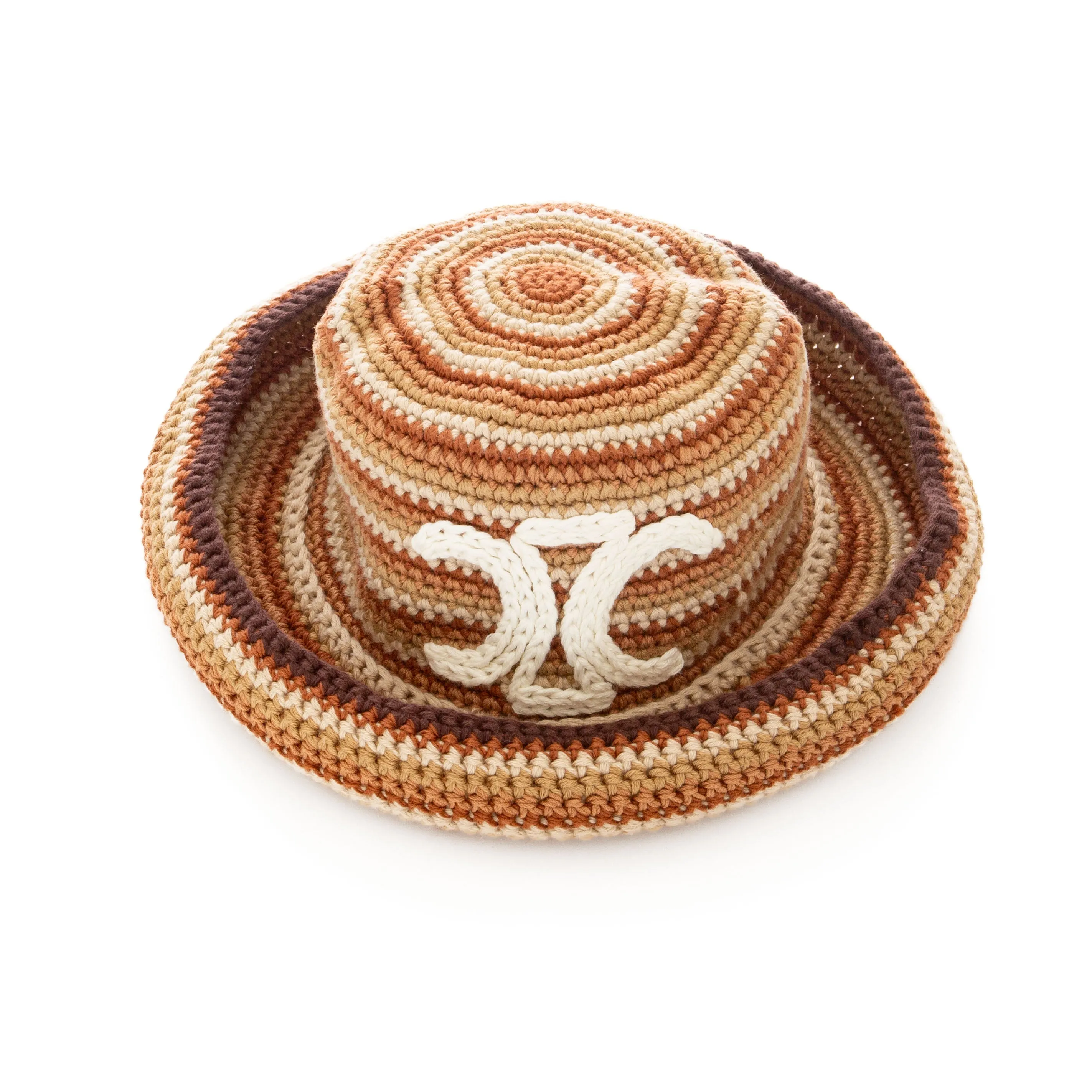 Brown Striped Cotton Crochet Triomphe Bucket Hat