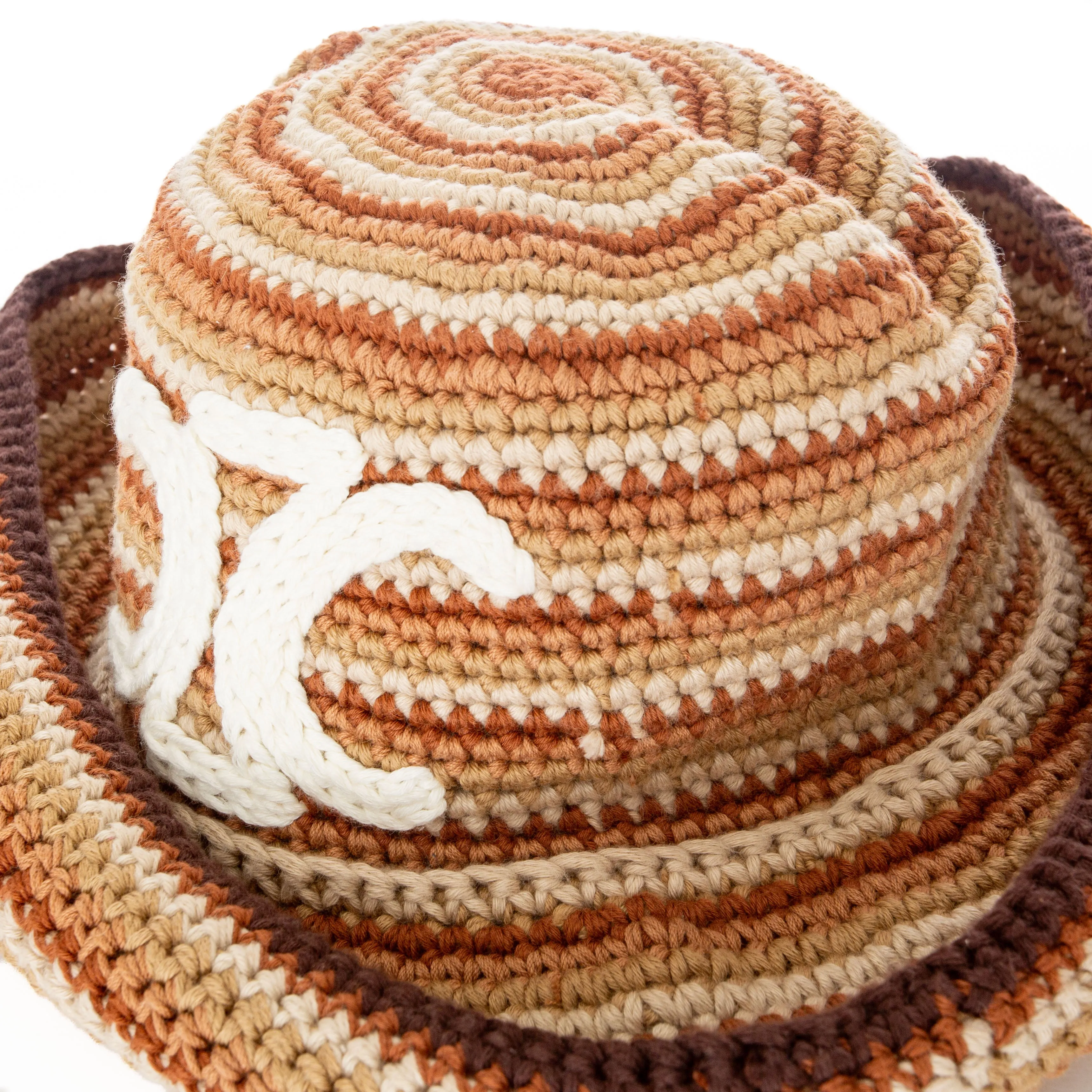 Brown Striped Cotton Crochet Triomphe Bucket Hat