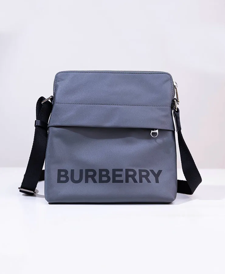 BURBERRY LOGO PRINT NYLON NEO MESSENGER GREY