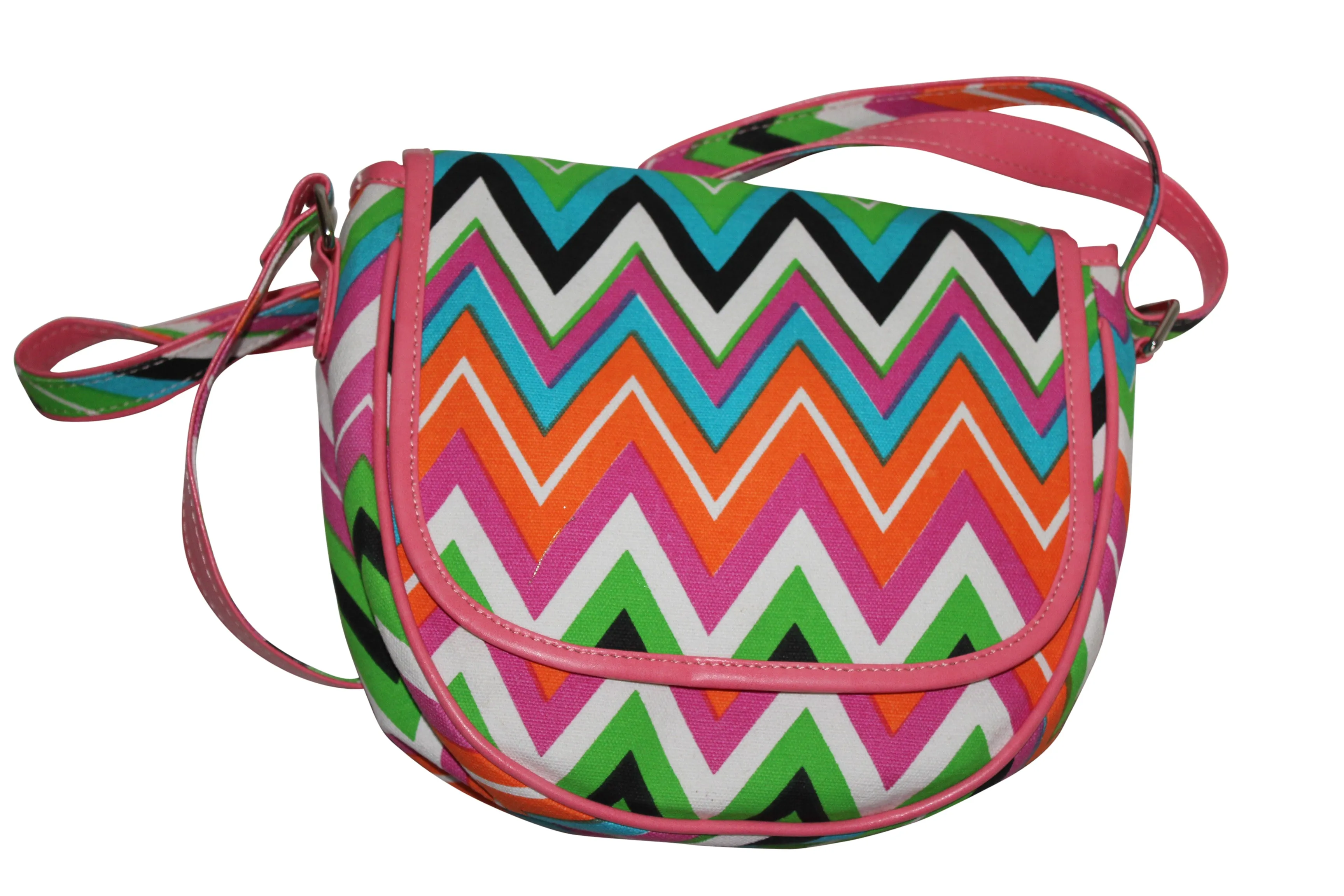 Canvas Crossbody Bag - Pink Chevron