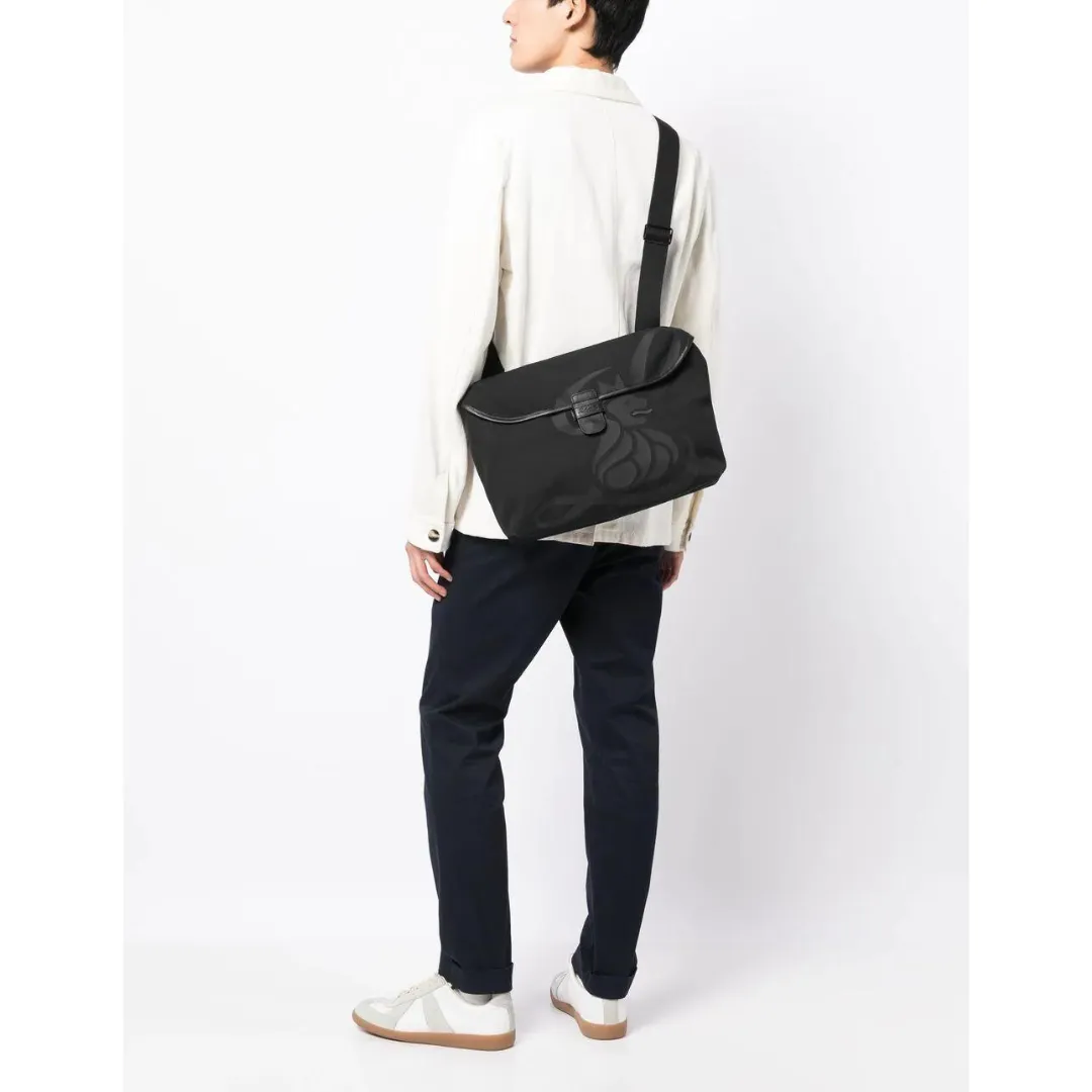 Canvas Lion Messenger Bag - Black