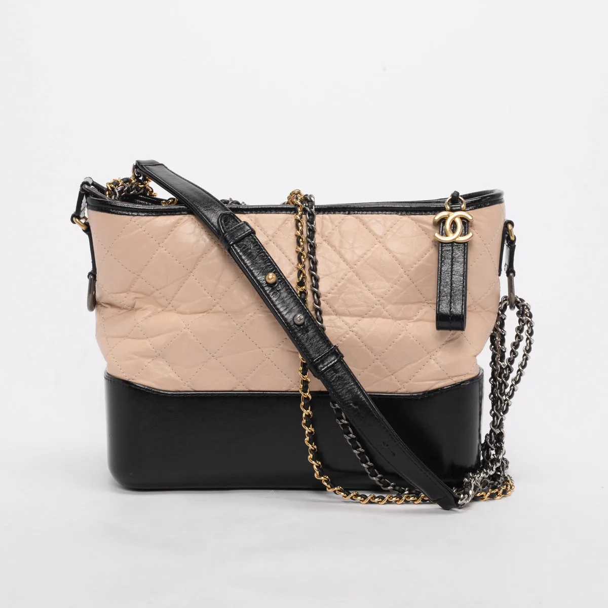 Chanel Beige & Black Distressed Calfskin Gabrielle Hobo Bag