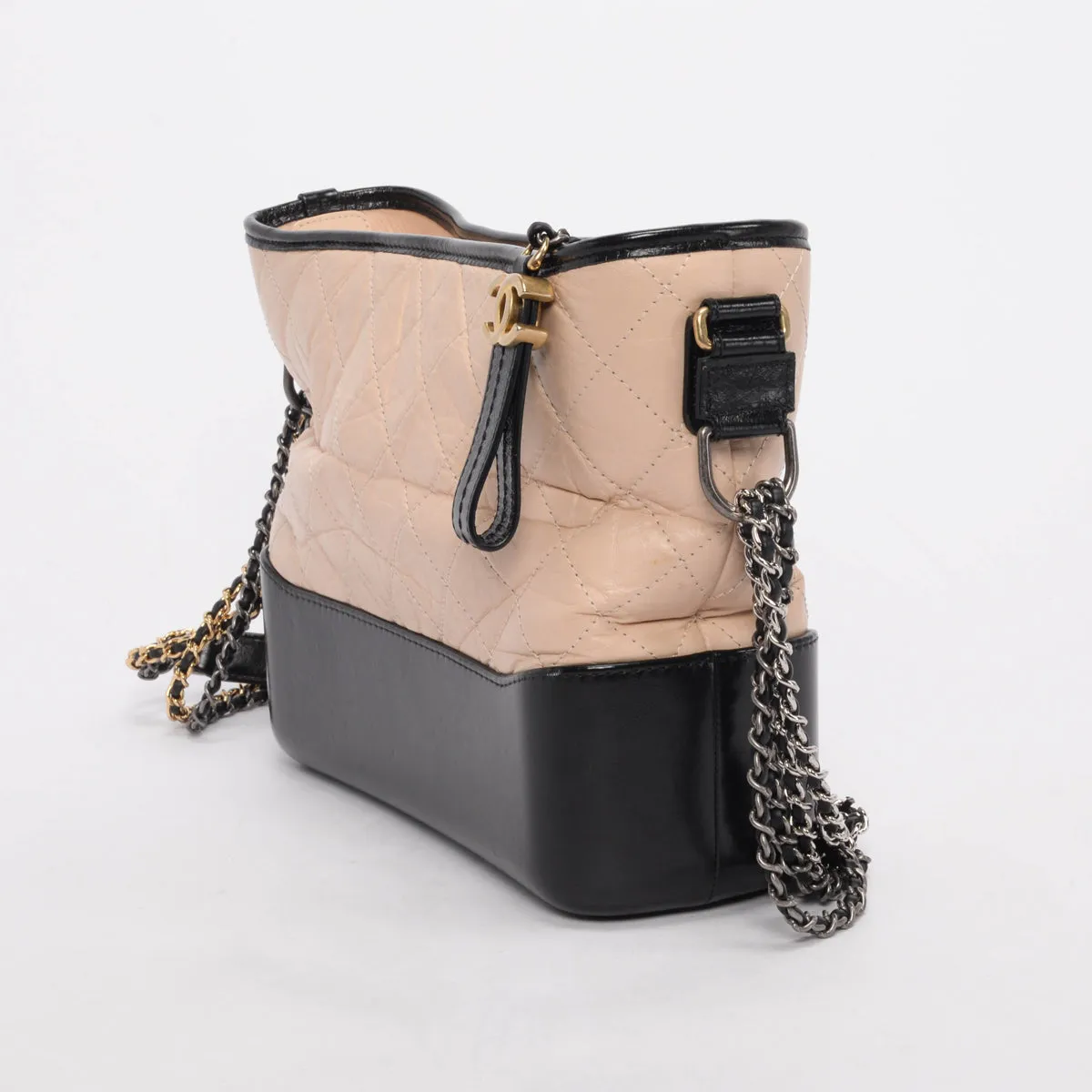 Chanel Beige & Black Distressed Calfskin Gabrielle Hobo Bag