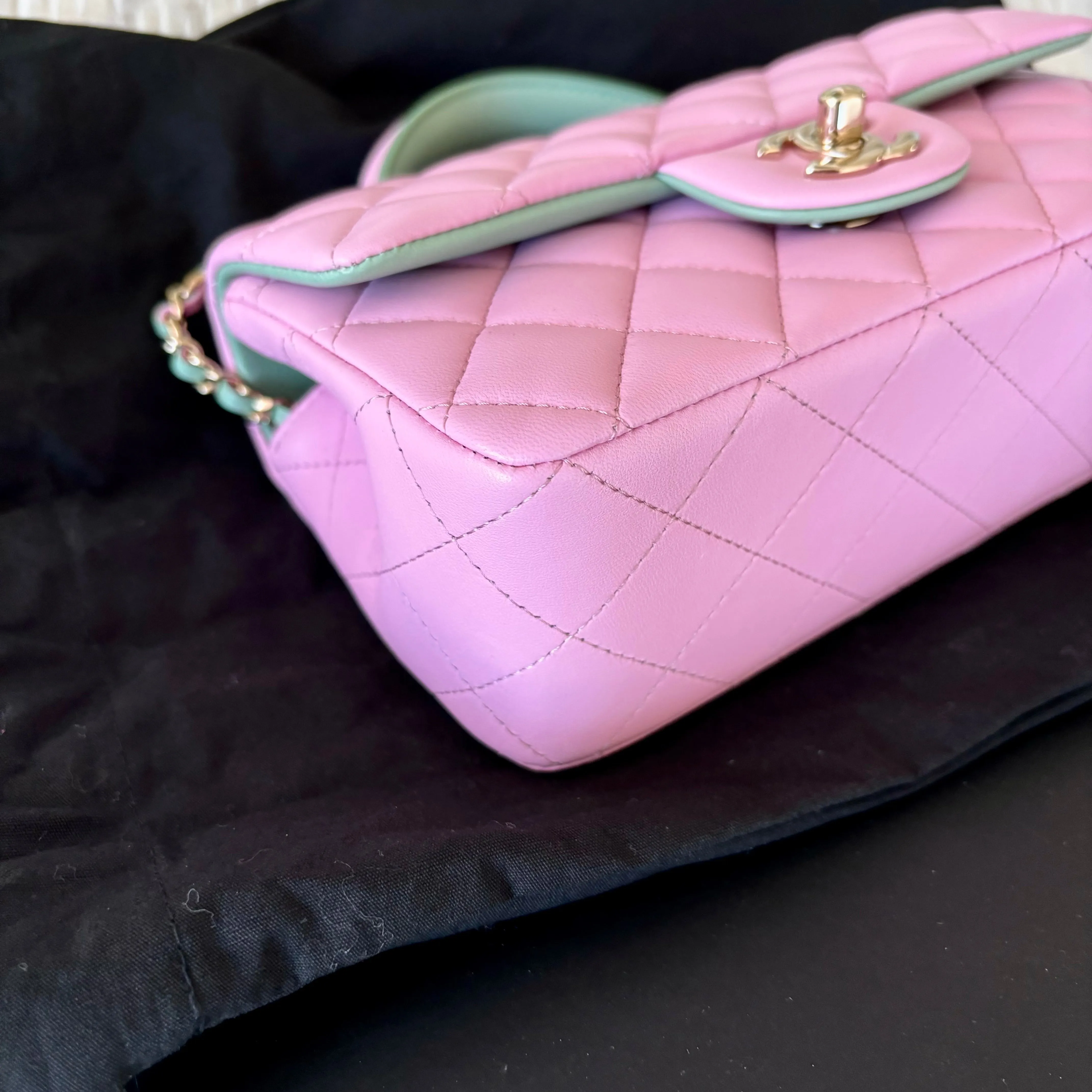 Chanel Mini Top Handle Pink Green Lambskin